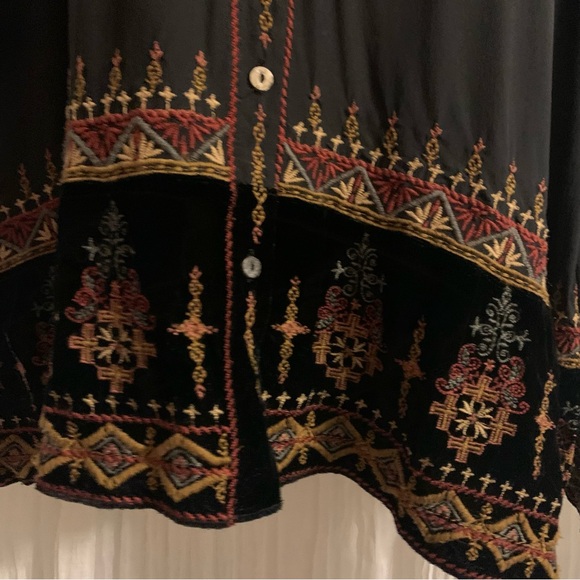 JOHNNY WAS VIKA EMBROIDERED boho SILK velvet blouse L - Picture 4 of 15
